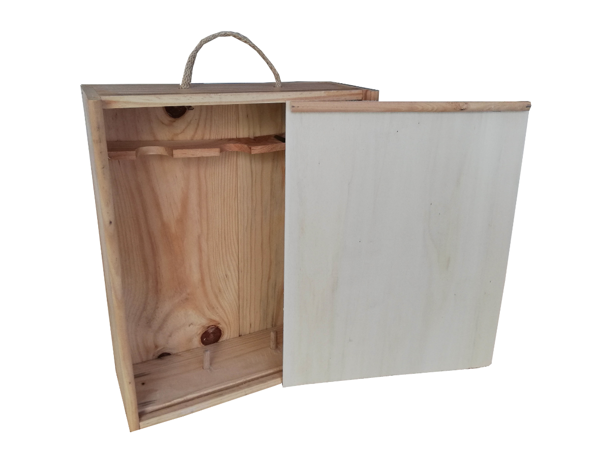 Caja de MADERA para 3 BOTELLAS de VINO con tapa corredera